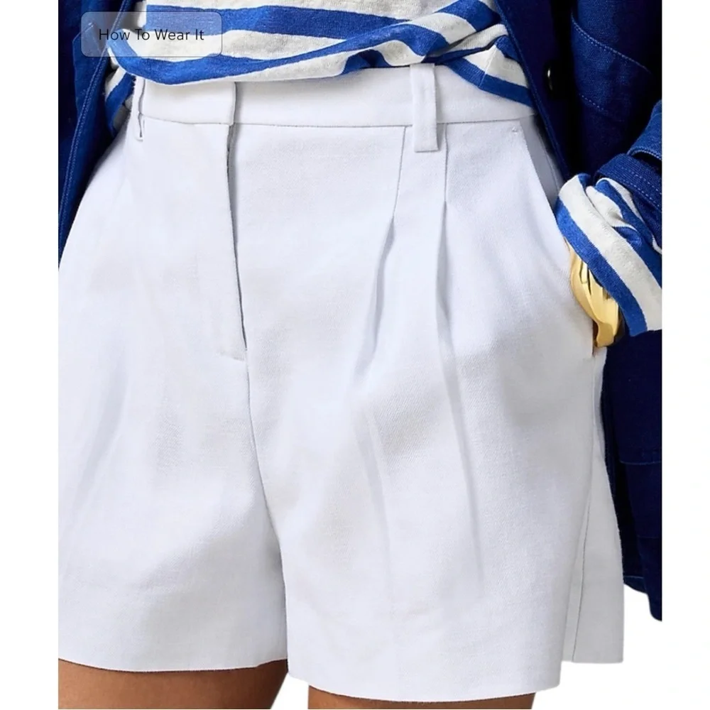 J Crew White Lucia Short in Stretch Linen Blend Womens Size 12